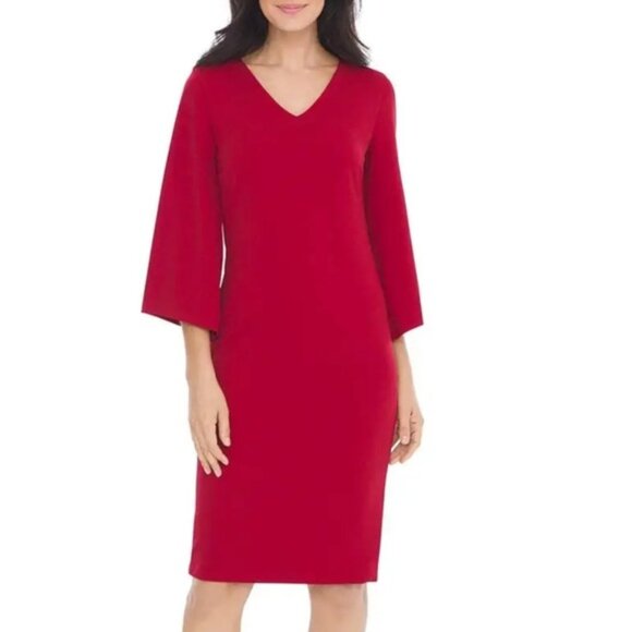 Chico's Sheath Shift Dress Bell Sleeve V Neck Dressy Red Plus 20/22 XXL - Picture 1 of 15